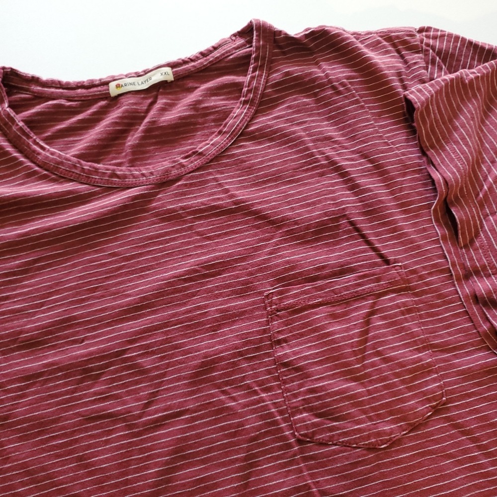 Marine Layer Mens 2XL Crewneck Athletic T-Shirt Striped Red Short Sleeve  Pocket